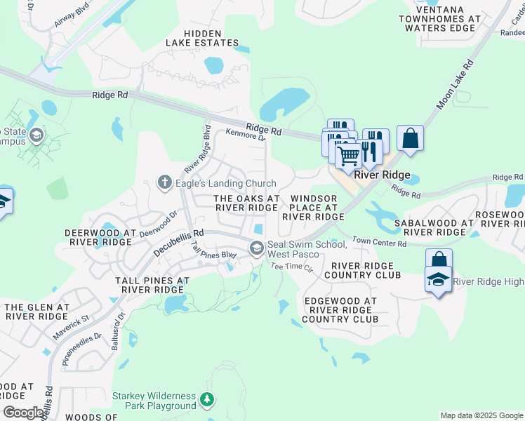 map of restaurants, bars, coffee shops, grocery stores, and more near 7835 Chadwick Drive in New Port Richey