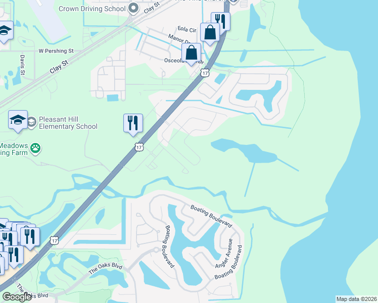 map of restaurants, bars, coffee shops, grocery stores, and more near 1529 Isleta Loop in Kissimmee