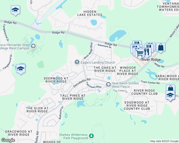 map of restaurants, bars, coffee shops, grocery stores, and more near 10810 Belmont Drive in New Port Richey