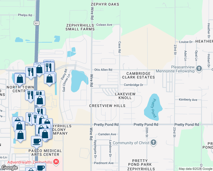 map of restaurants, bars, coffee shops, grocery stores, and more near 7851 Jeff Davis Drive in Zephyrhills