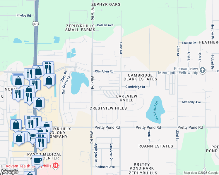 map of restaurants, bars, coffee shops, grocery stores, and more near 7851 Jeff Davis Drive in Zephyrhills