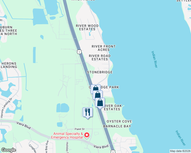 map of restaurants, bars, coffee shops, grocery stores, and more near 5035 U.S. 1 in Rockledge