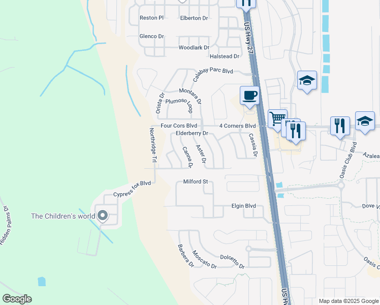 map of restaurants, bars, coffee shops, grocery stores, and more near 209 Aster Drive in Davenport
