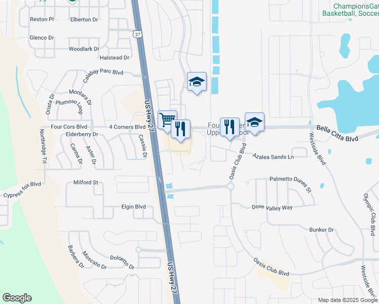 map of restaurants, bars, coffee shops, grocery stores, and more near 101 Champions Vue Loop in Davenport