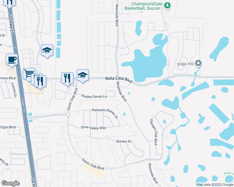 map of restaurants, bars, coffee shops, grocery stores, and more near 1269 Long Cove Loop in Davenport