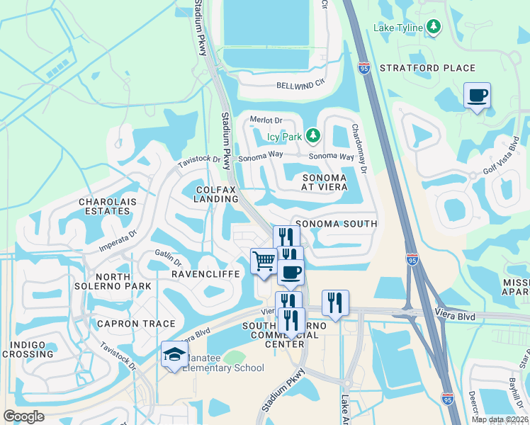 map of restaurants, bars, coffee shops, grocery stores, and more near 3069 Coppola Way in Rockledge