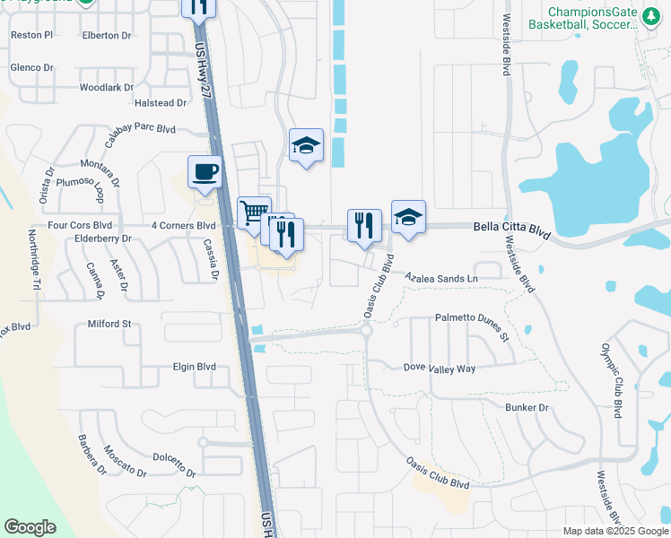 map of restaurants, bars, coffee shops, grocery stores, and more near 9128 Integra Meadows Drive in Davenport
