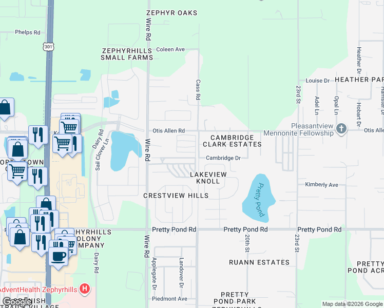 map of restaurants, bars, coffee shops, grocery stores, and more near 38713 Drum Hill in Zephyrhills