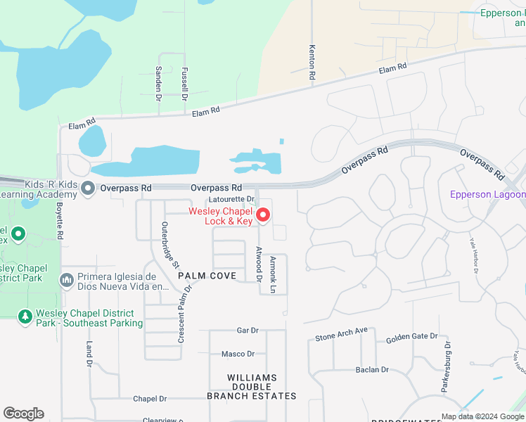 map of restaurants, bars, coffee shops, grocery stores, and more near 7850 Atwood Drive in Wesley Chapel