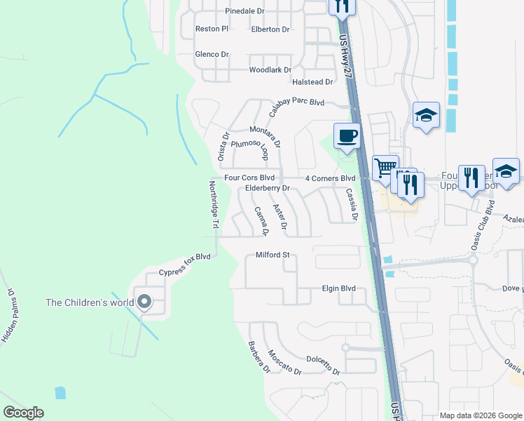 map of restaurants, bars, coffee shops, grocery stores, and more near 236 Canna Drive in Davenport