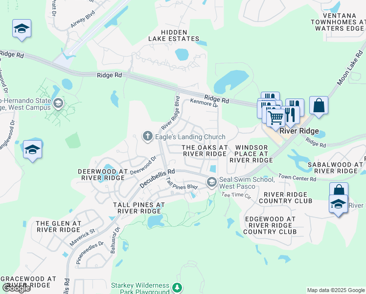 map of restaurants, bars, coffee shops, grocery stores, and more near 10836 New Brighton Court in New Port Richey