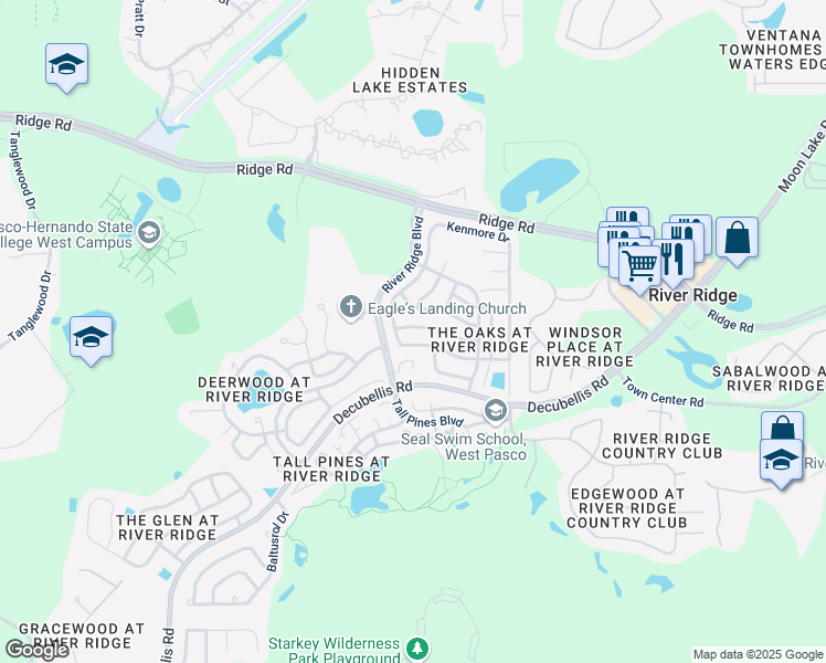 map of restaurants, bars, coffee shops, grocery stores, and more near 10816 New Brighton Court in New Port Richey
