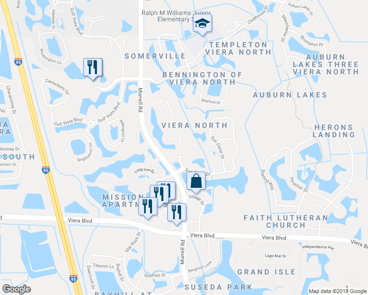 map of restaurants, bars, coffee shops, grocery stores, and more near 1642 Sun Gazer Drive in Rockledge