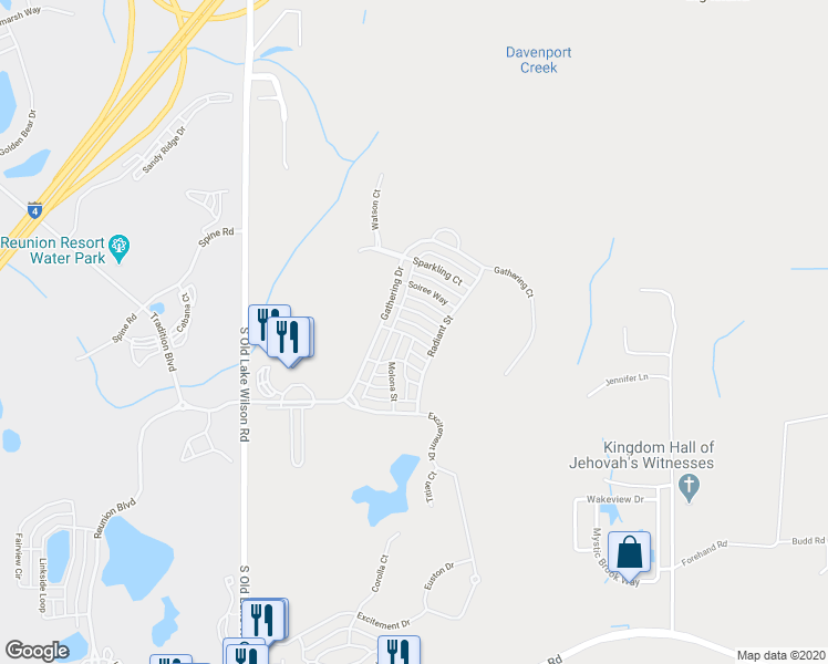 map of restaurants, bars, coffee shops, grocery stores, and more near 7411 Velleux Street in Kissimmee
