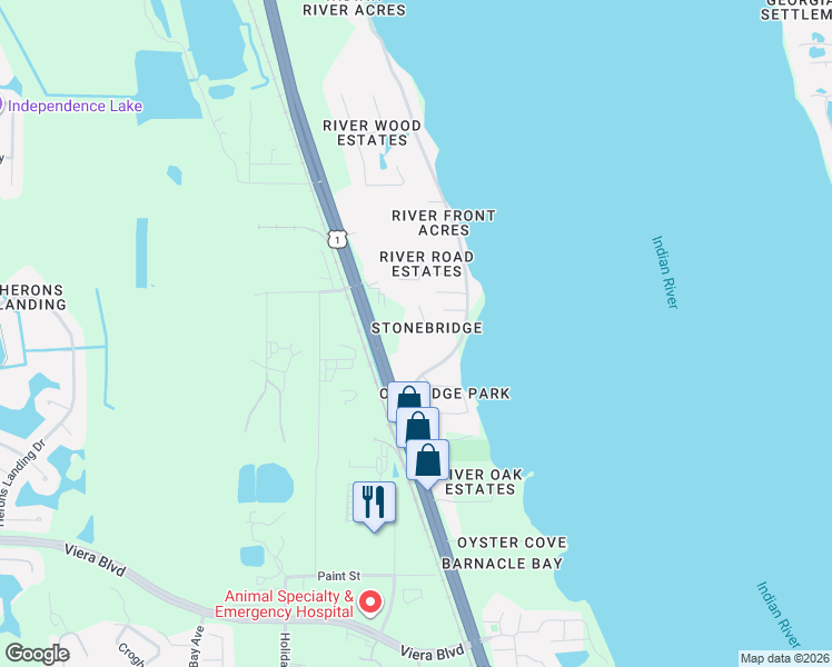 map of restaurants, bars, coffee shops, grocery stores, and more near 5035 U.S. 1 in Rockledge