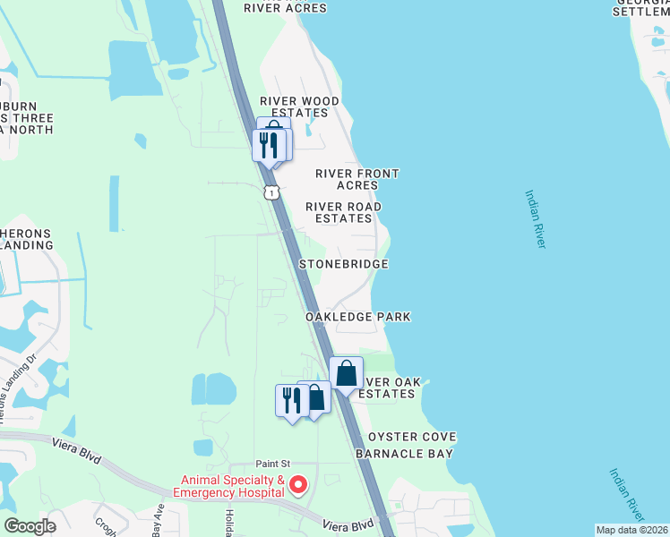 map of restaurants, bars, coffee shops, grocery stores, and more near 5035 U.S. 1 in Rockledge