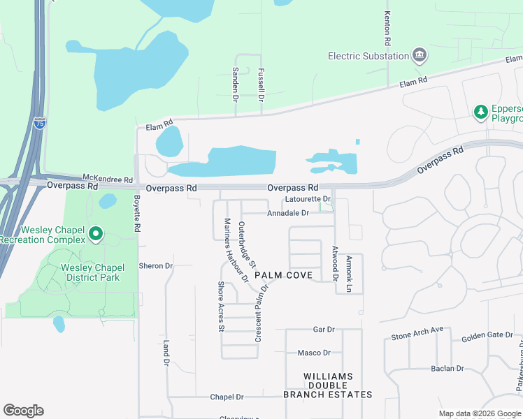 map of restaurants, bars, coffee shops, grocery stores, and more near 30435 Annadale Drive in Wesley Chapel