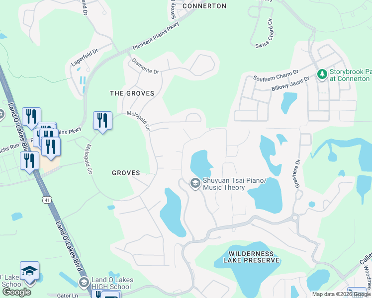 map of restaurants, bars, coffee shops, grocery stores, and more near 7816 Citrus Blossom Drive in Land O' Lakes