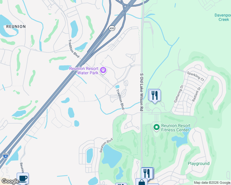 map of restaurants, bars, coffee shops, grocery stores, and more near 7651 Whisper Way in Four Corners