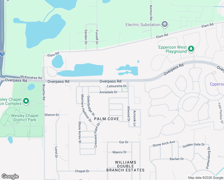 map of restaurants, bars, coffee shops, grocery stores, and more near 30551 Annadale Drive in Wesley Chapel