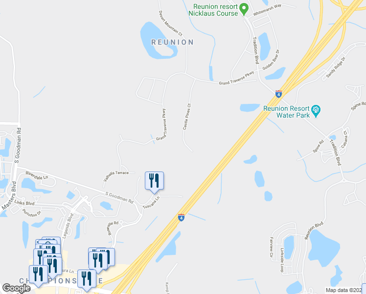 map of restaurants, bars, coffee shops, grocery stores, and more near 1212 Castle Pines Court in Four Corners