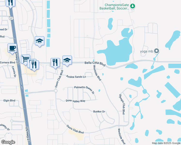 map of restaurants, bars, coffee shops, grocery stores, and more near Long Cove Loop in Davenport