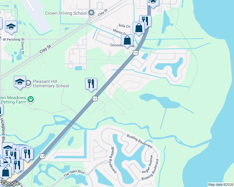 map of restaurants, bars, coffee shops, grocery stores, and more near 1529 Isleta Loop in Kissimmee