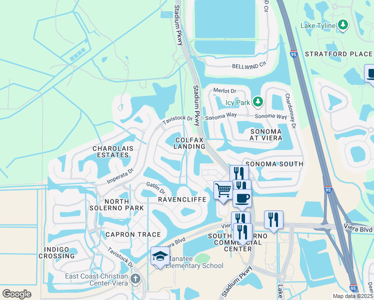 map of restaurants, bars, coffee shops, grocery stores, and more near 3300 Thurloe Drive in Rockledge