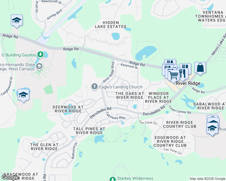 map of restaurants, bars, coffee shops, grocery stores, and more near 10825 New Brighton Court in New Port Richey