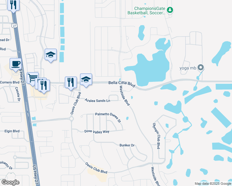 map of restaurants, bars, coffee shops, grocery stores, and more near 1251 Long Cove Loop in Davenport