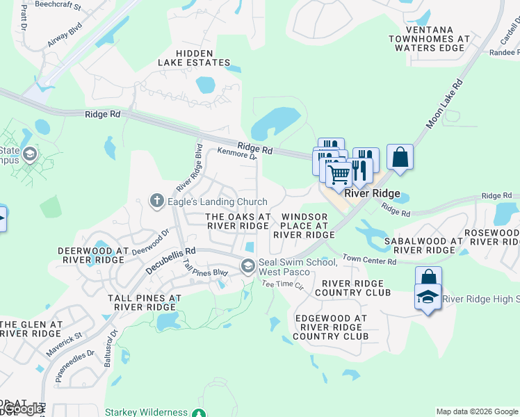 map of restaurants, bars, coffee shops, grocery stores, and more near 7924 Chadwick Drive in New Port Richey