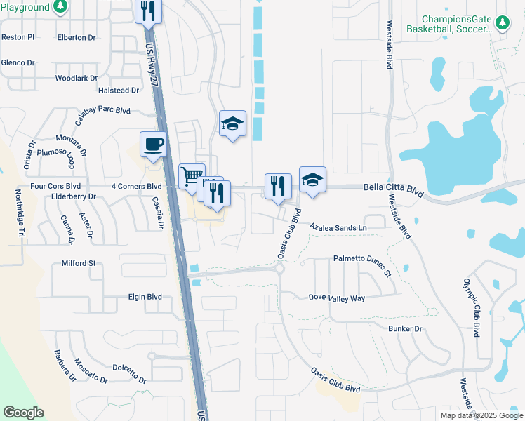 map of restaurants, bars, coffee shops, grocery stores, and more near 9155 Courtney Way in Davenport