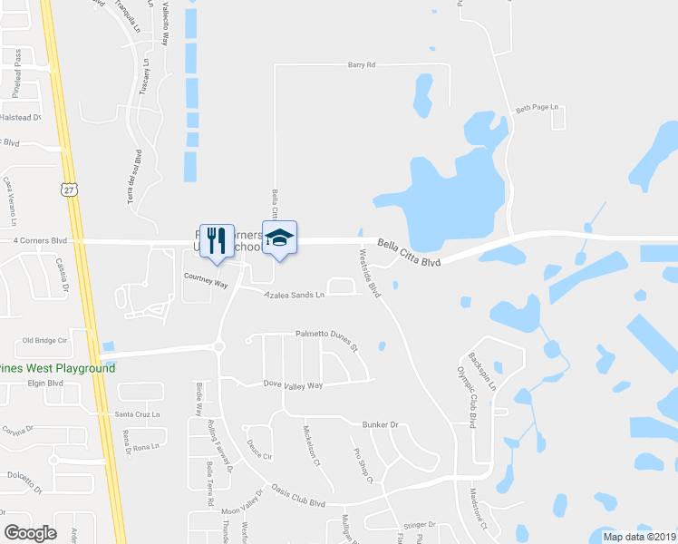 map of restaurants, bars, coffee shops, grocery stores, and more near 8939 Azalea Sands Lane in Davenport