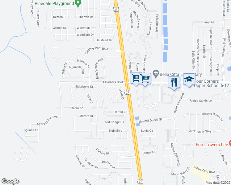 map of restaurants, bars, coffee shops, grocery stores, and more near 151 Purslane Pass in Davenport