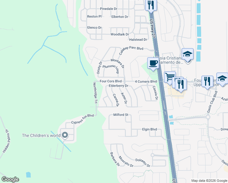 map of restaurants, bars, coffee shops, grocery stores, and more near 1001 Elderberry Drive in Davenport