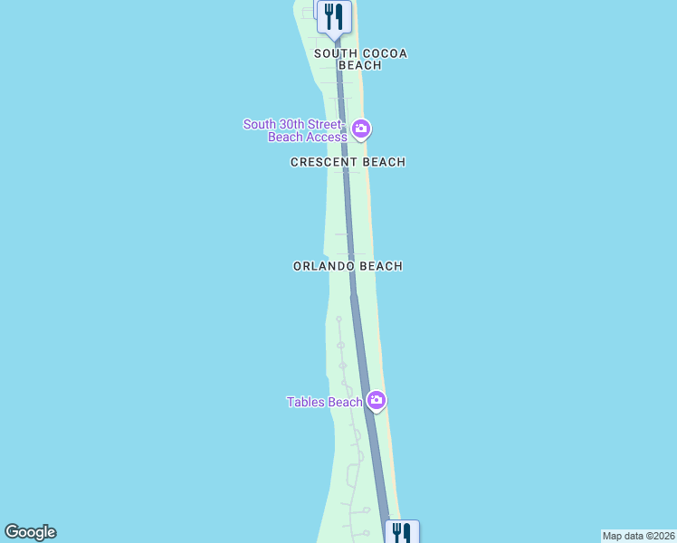 map of restaurants, bars, coffee shops, grocery stores, and more near 3594 South Atlantic Avenue in Cocoa Beach