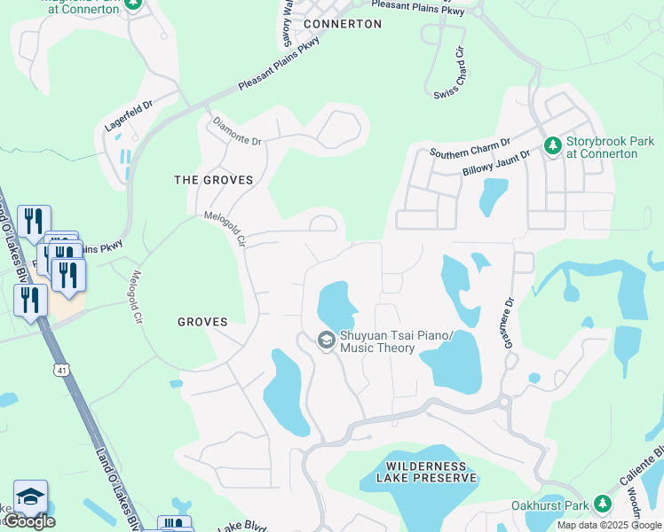 map of restaurants, bars, coffee shops, grocery stores, and more near 7816 Citrus Blossom Drive in Land O' Lakes