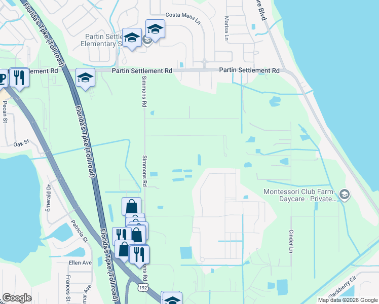 map of restaurants, bars, coffee shops, grocery stores, and more near 2800 Horton Road in Kissimmee