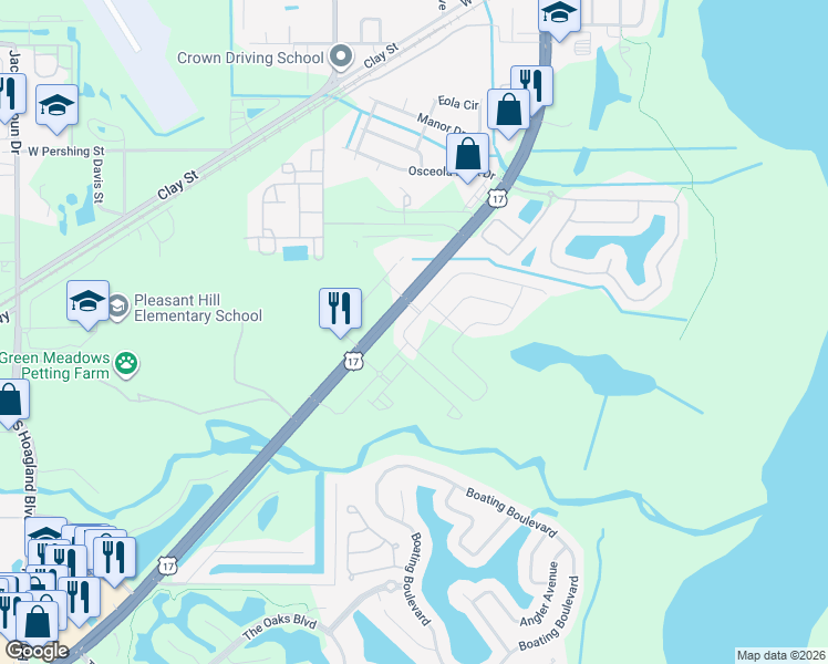 map of restaurants, bars, coffee shops, grocery stores, and more near 1614 South John Young Parkway in Kissimmee