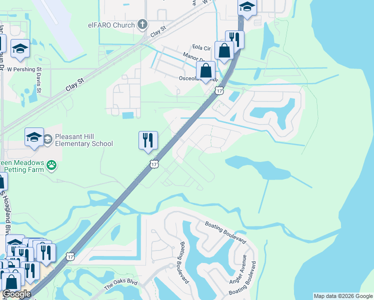 map of restaurants, bars, coffee shops, grocery stores, and more near 1614 South John Young Parkway in Kissimmee