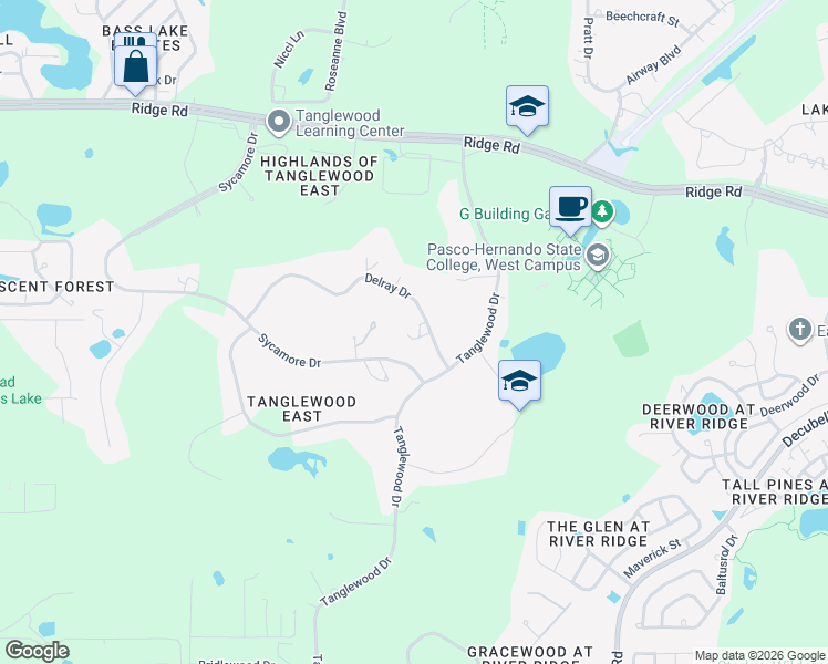 map of restaurants, bars, coffee shops, grocery stores, and more near 9761 Delray Drive in New Port Richey