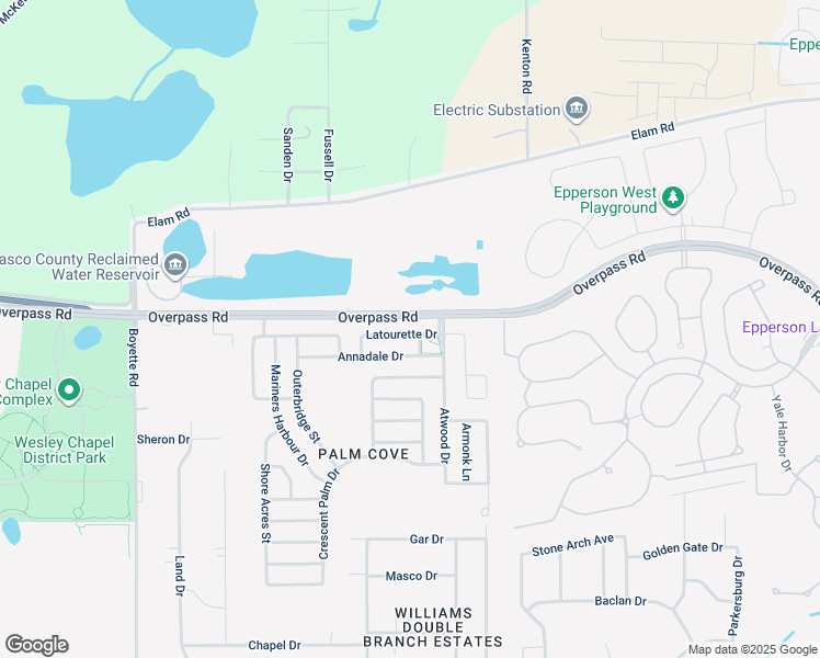 map of restaurants, bars, coffee shops, grocery stores, and more near 30631 Latourette Drive in Wesley Chapel