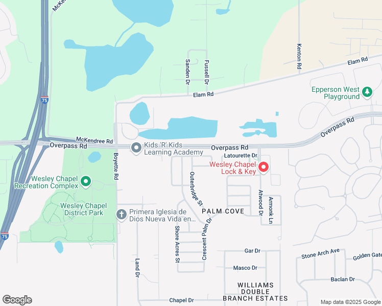 map of restaurants, bars, coffee shops, grocery stores, and more near 30345 Randall Manor Street in Wesley Chapel