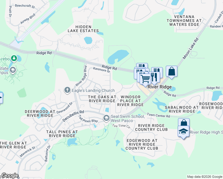 map of restaurants, bars, coffee shops, grocery stores, and more near 8004 Chadwick Drive in New Port Richey