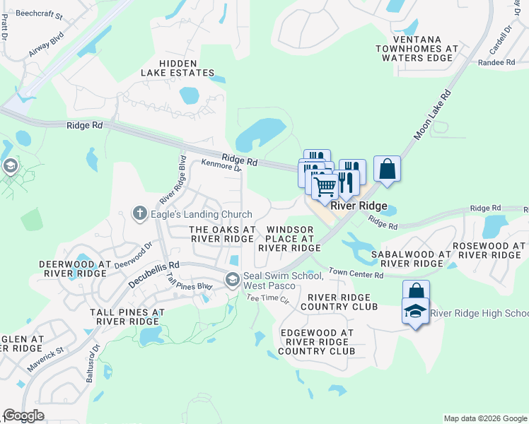 map of restaurants, bars, coffee shops, grocery stores, and more near 7945 Harbor Bridge Boulevard in New Port Richey