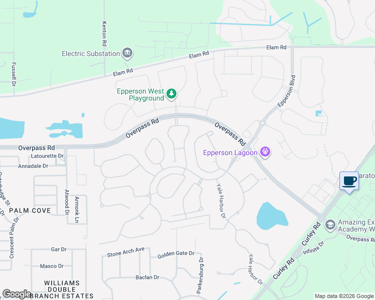 map of restaurants, bars, coffee shops, grocery stores, and more near 7966 Olive Brook Drive in Wesley Chapel