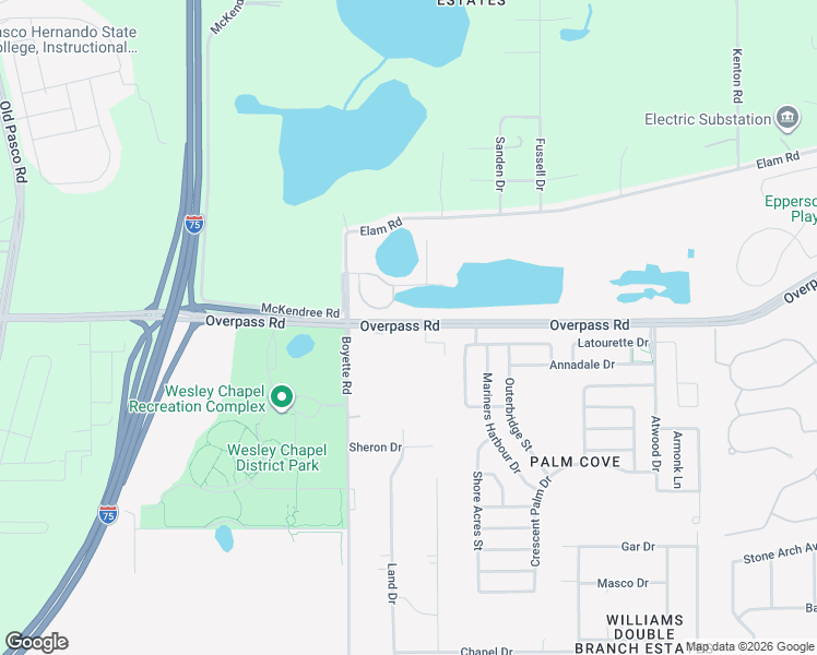 map of restaurants, bars, coffee shops, grocery stores, and more near 30150 Overpass Road in Wesley Chapel