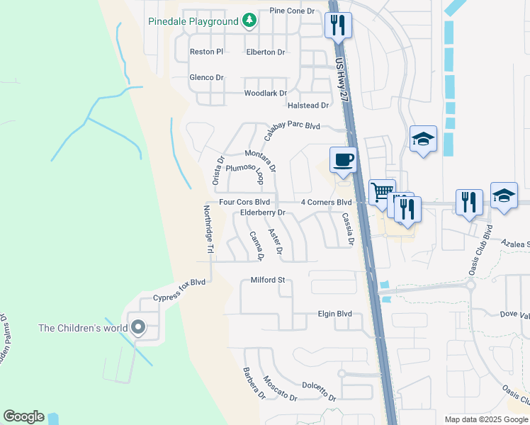 map of restaurants, bars, coffee shops, grocery stores, and more near 603 Elderberry Drive in Davenport