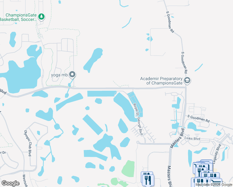 map of restaurants, bars, coffee shops, grocery stores, and more near 1219 Royal St George Drive in Davenport