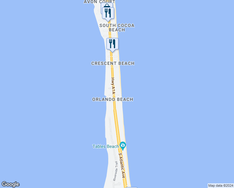 map of restaurants, bars, coffee shops, grocery stores, and more near 3499 South Atlantic Avenue in Cocoa Beach